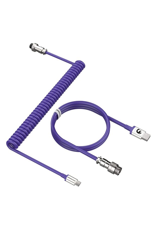 C01 Coiled Keyboard Cable, Pro Custom USB-C Aviator Cable-Purple