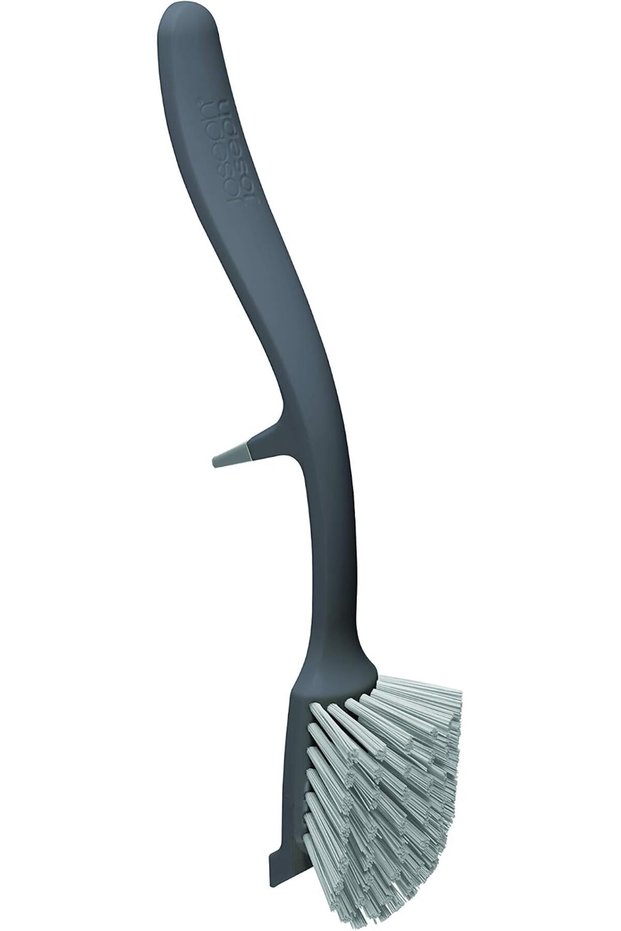 Edge Dish Brush with Handle & Integrated Sink Rest, Gray