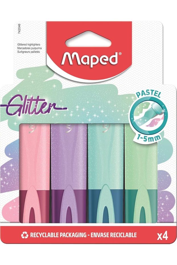 Glitter Highlighter 4-Piece Set, Multicolor