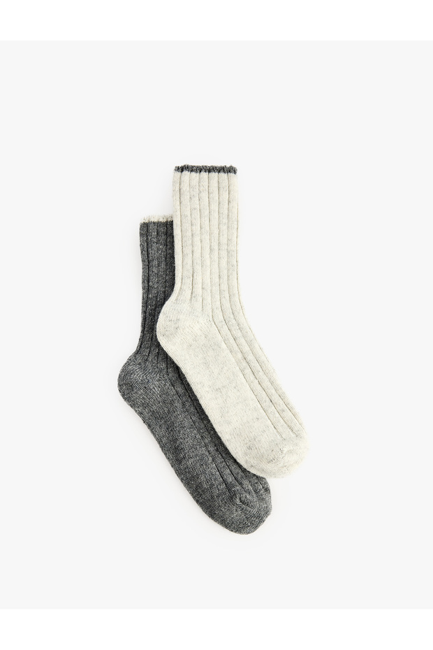 Wool Blend Striped 2-Piece Thick Sock Set