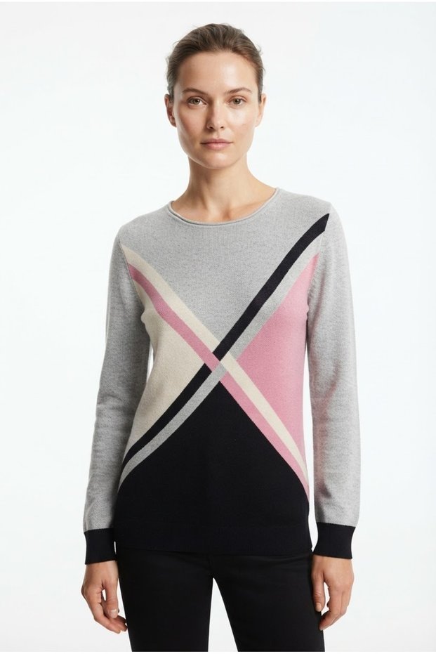 Women's Colorful Patterned Knitwear Long Sleeve Sweater