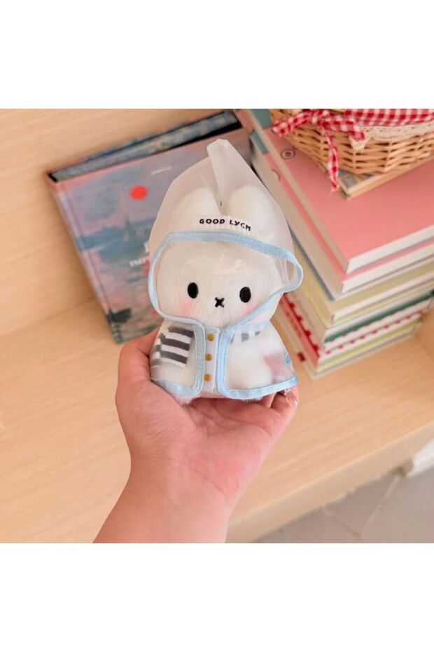 A Kawaii Miffy Raincoat Little Rabbit Keychain Bag Hangerpendant PlushDoll Gift for Someone Else Sch