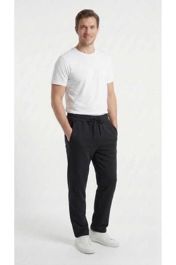 Men's Black Three-Stripe Brushed Inside Basic Sweatpants