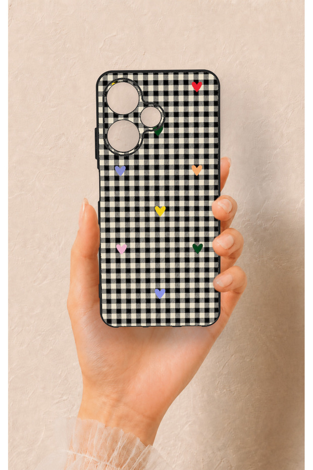 Infinix Hot 30i Compatible Silicone Case with Heart-Shaped Plaid Pattern