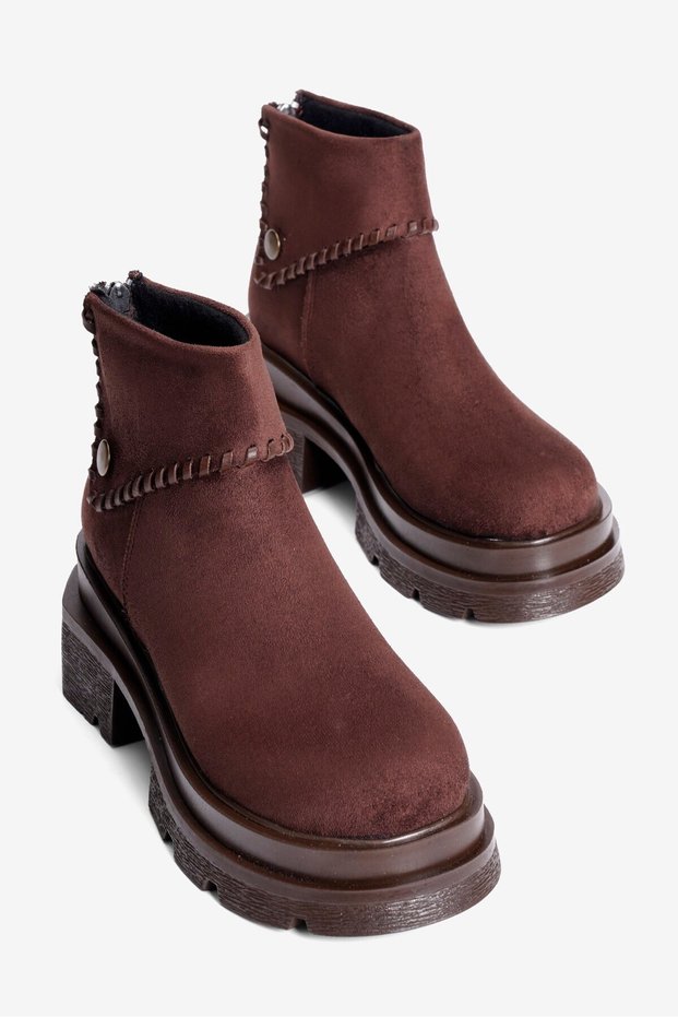Women's Suede Zip-Up Boots with Thick Sole, Hexly Brown