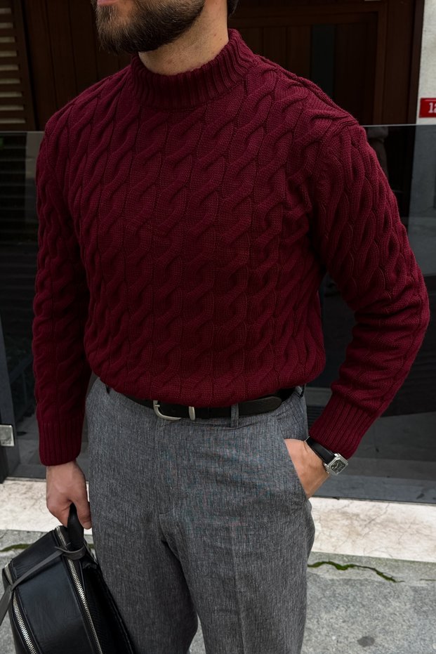 Nago Braided High Crew Neck Regular-Fit Men’s Knit Sweater