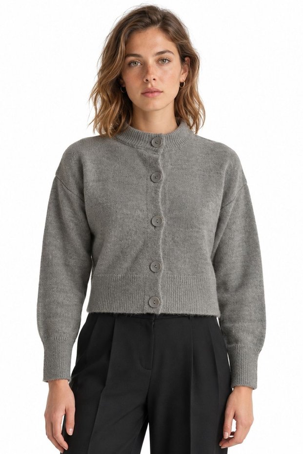 Viorna Buttoned Short Ribbed Cardigan