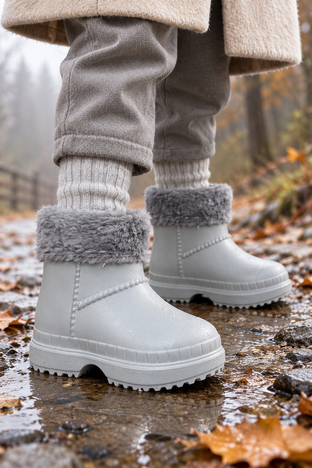 Children's Waterproof Rain Boots with Plush Detailing and Fur Inside