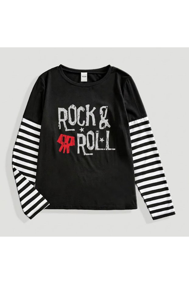 Rock Music Printed Striped Sleeve Unisex Oversized T-Shirt