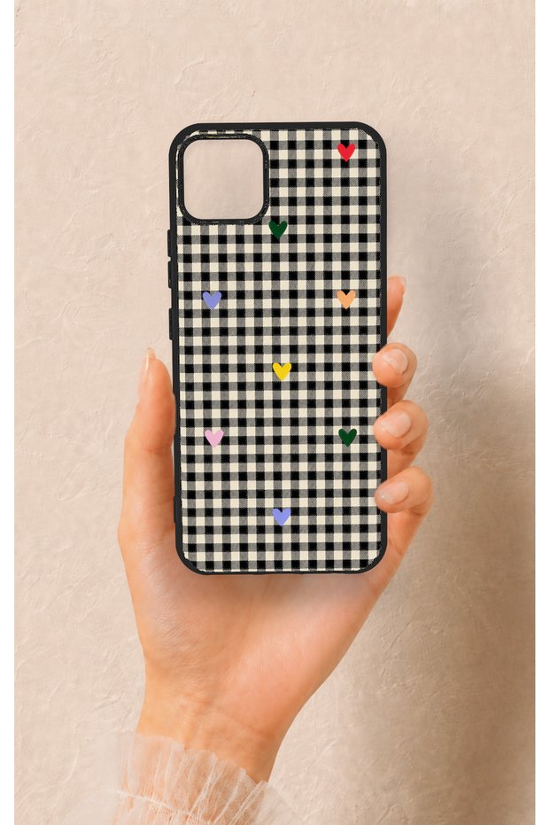 Realme C11 2021 Compatible Silicone Case with Heart-Shaped Plaid Pattern