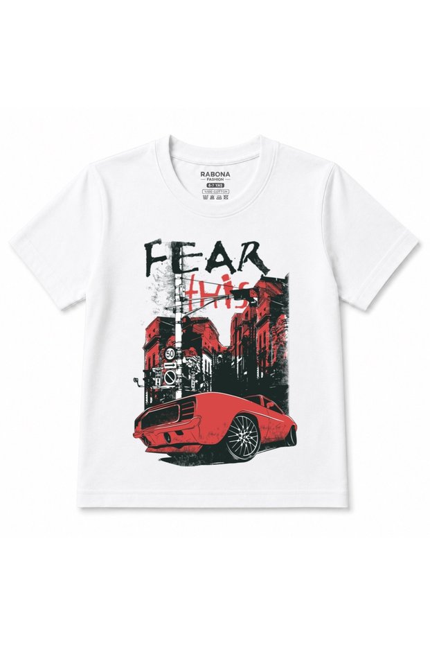 Fear This – Red Muscle Car Urban Street Art Kids' Cotton T-Shirt