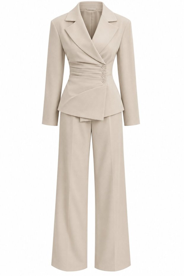 Jacket and Pants Set with Stone Embellished Side Buttons - 2y202602