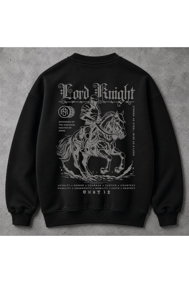 Lord Knight Printed Unisex Oversized Sweatshirt, 3-Ply, Black, Gothic Knight and Horse Design, Streetwear