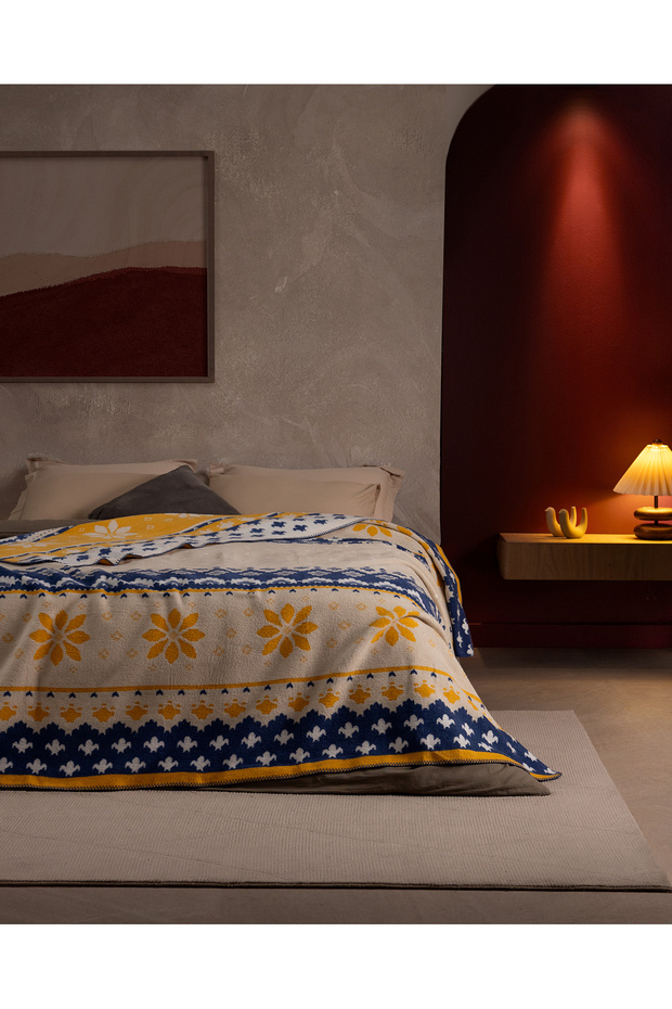 Riquier Single-Size Cotton Jacquard Blanket - Beige