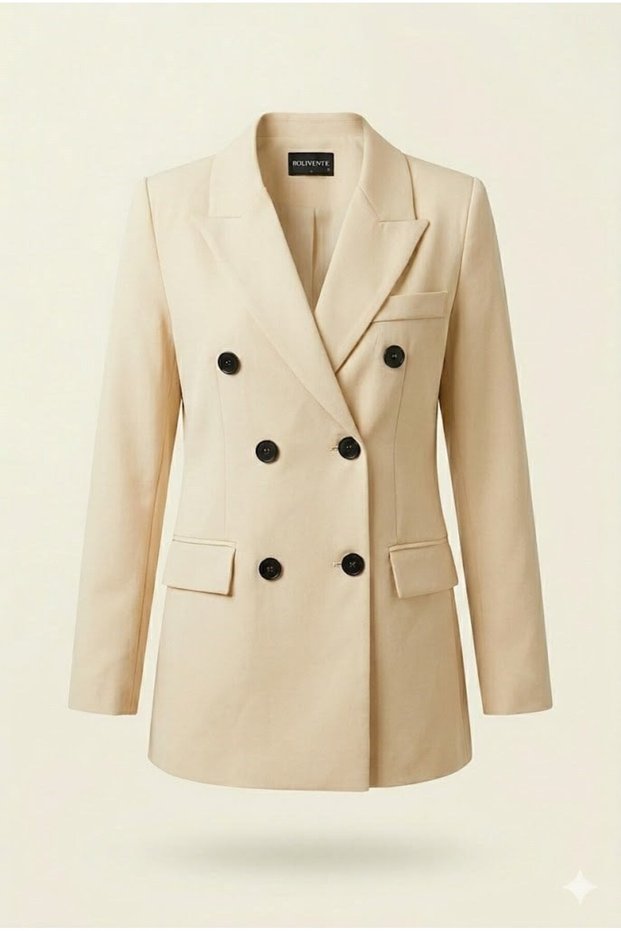 Ecru Oversized Double-Breasted Button-Down Jacket, Woven