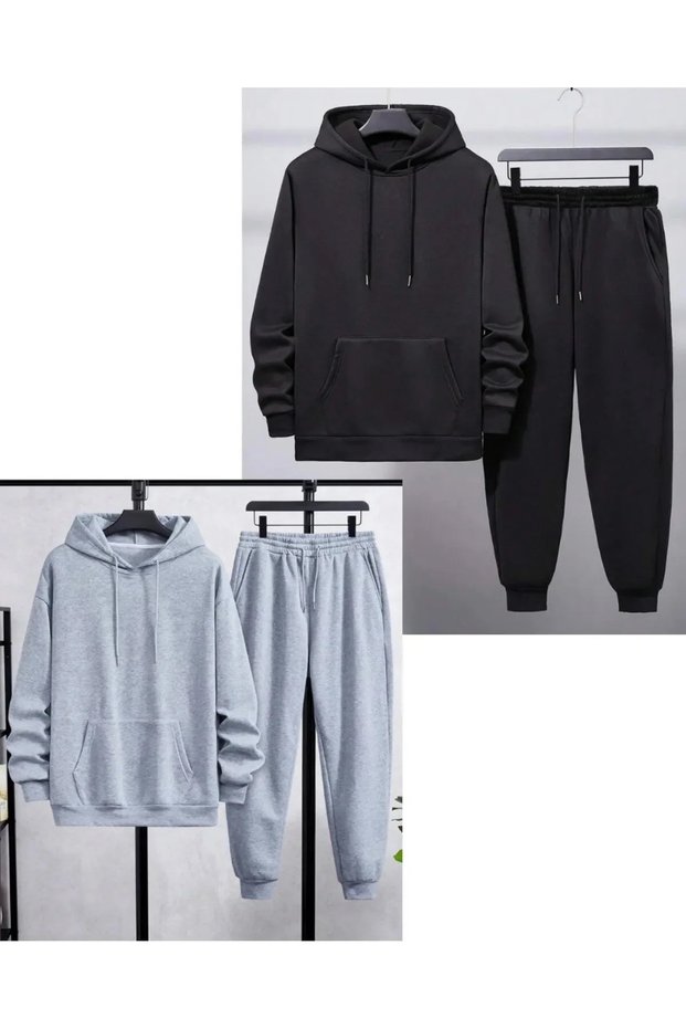 2-Piece Unisex Plus-Size Hooded Sweatsuit Set