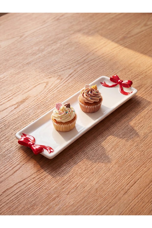 LCW HOME Rectangular Serving Plate with Mixed Bow Details, 28 cm