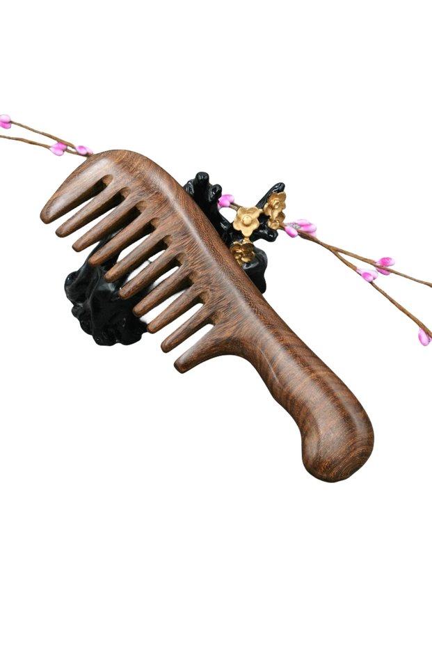 C Natural Sandalwood Hair Combs Anti-Static Wooden Comb Massager Long Wide Tooth Detangle Sandalwood