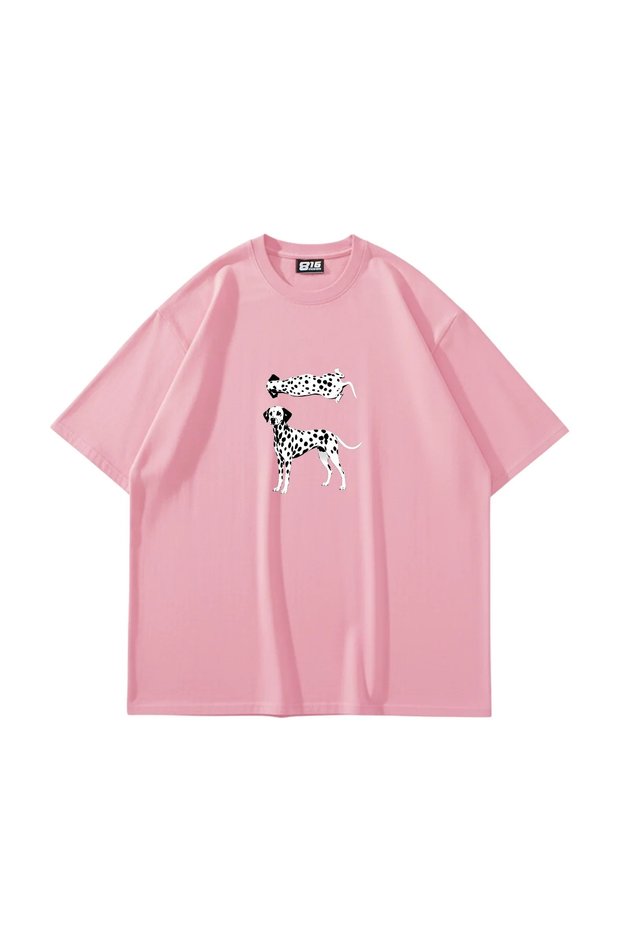 Dalmatian-Print Oversized Unisex Pink T-Shirt