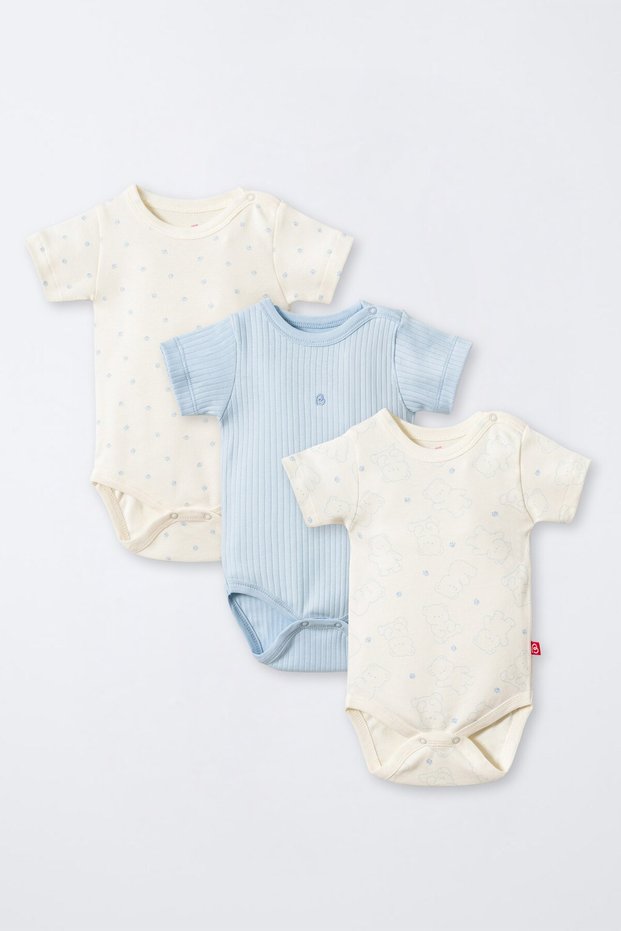 SHORT-SLEEVED BODY, PACK OF 3 (CUTE BEAR) BLUE