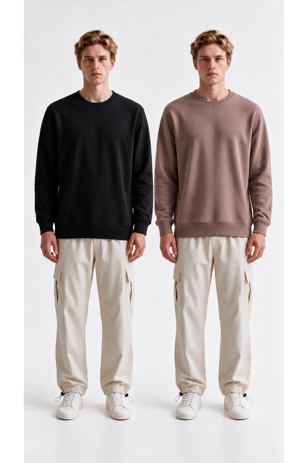 3 Thread Black Men's Crew Neck Casual Sweatshirt