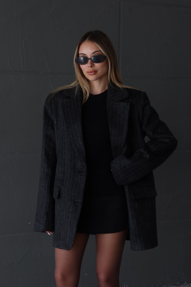 STRIPED MELTON COAT