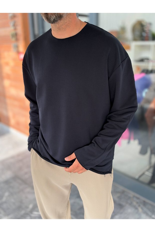 Navy Blue Crew-Neck Oversized Sweatshirt MRK-2617