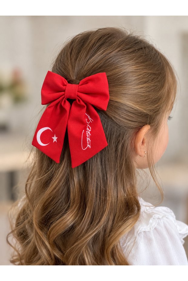 Girls' Moon and Star Red Ribbon Hair Clip Buckled