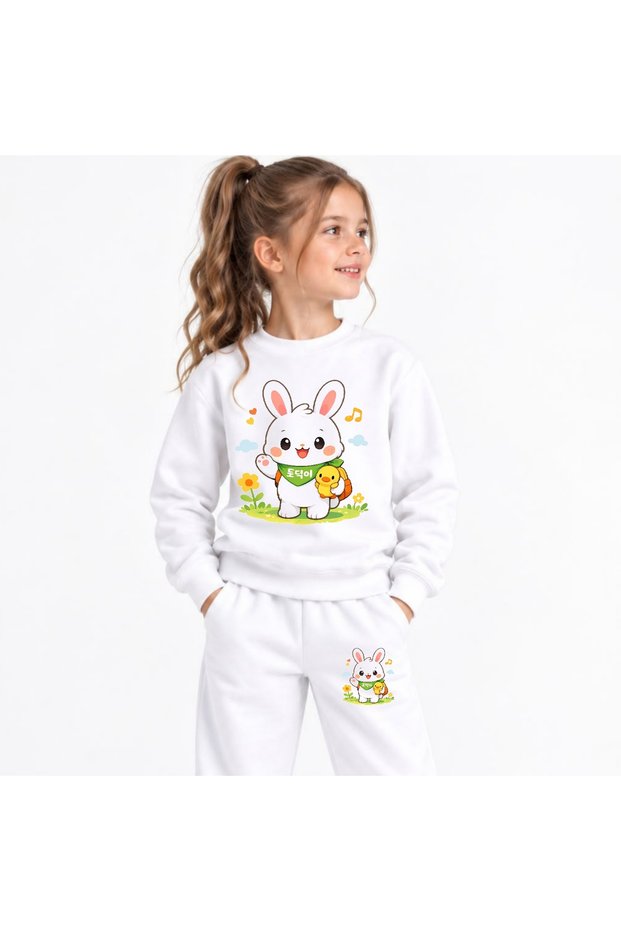 Team Sweatshirt with "todeki-tavsan" Print for Girls, Boys, and Kids—Crew Neck with Men’s Collar