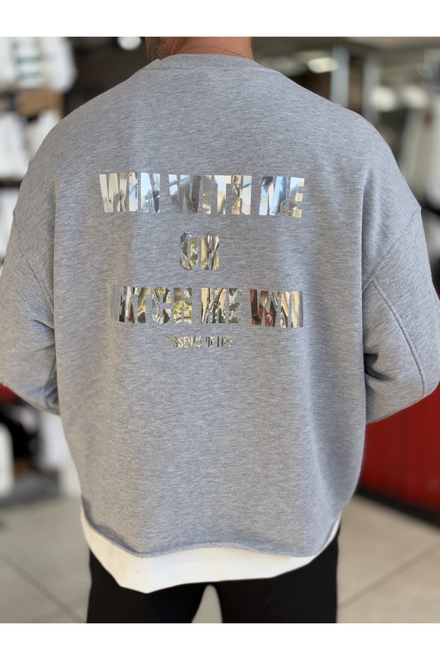 Light Gray Win Sweatshirt with "Win" in Glossy Lettering ES-206
