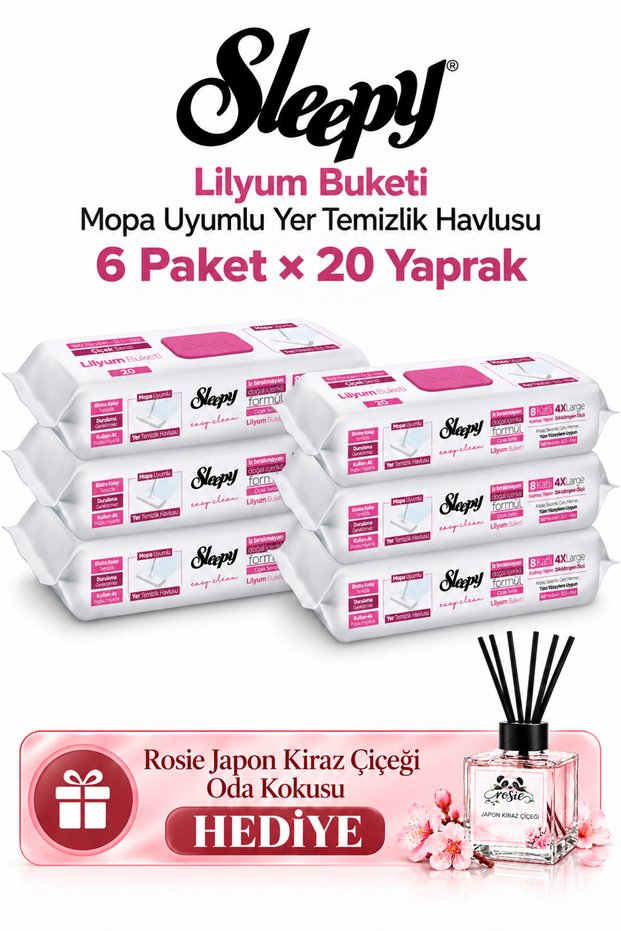 Easy Clean Lilyum Bouquet Mopa Compatible Floor Towel 6-Piece Mega Set 20 Sheets - Rosie Room Fragrance Gift