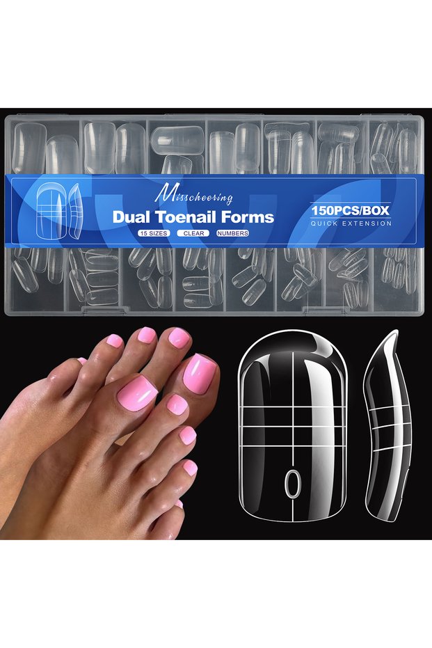 150pcs Toes 150pcs Dual Toenail Forms 15 Sizes Reusable Full Cover False Tips Poly Nail Gel Molds Ac