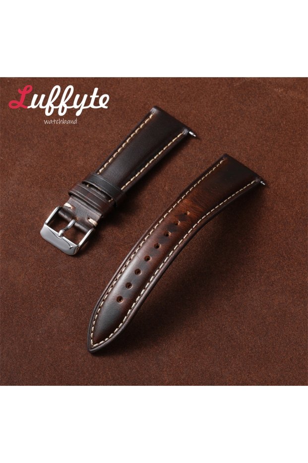 20mm Dark Brown Oil Wax Skin Watch Band Quick Release Genuine Leather Watch Strap 18/19/20/21/22mm C