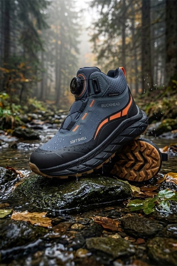 Waterproof Orthopedic Rotating Button Rubber Sole Boys' Outdoor Boots