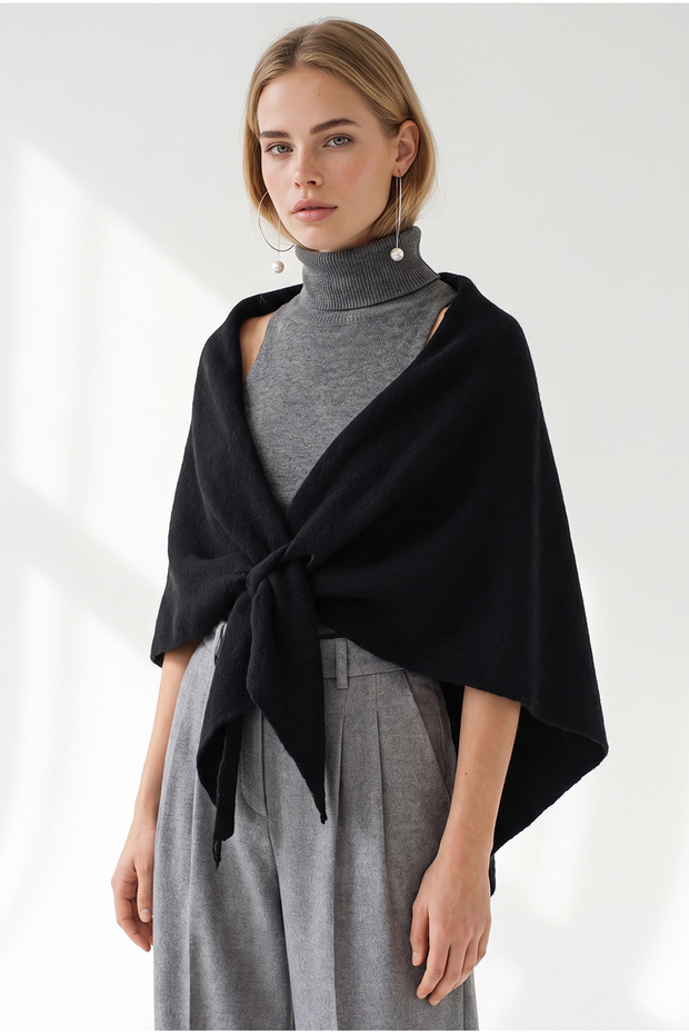 Women's Black Wool Blend Knit Shawl BYN-00000005