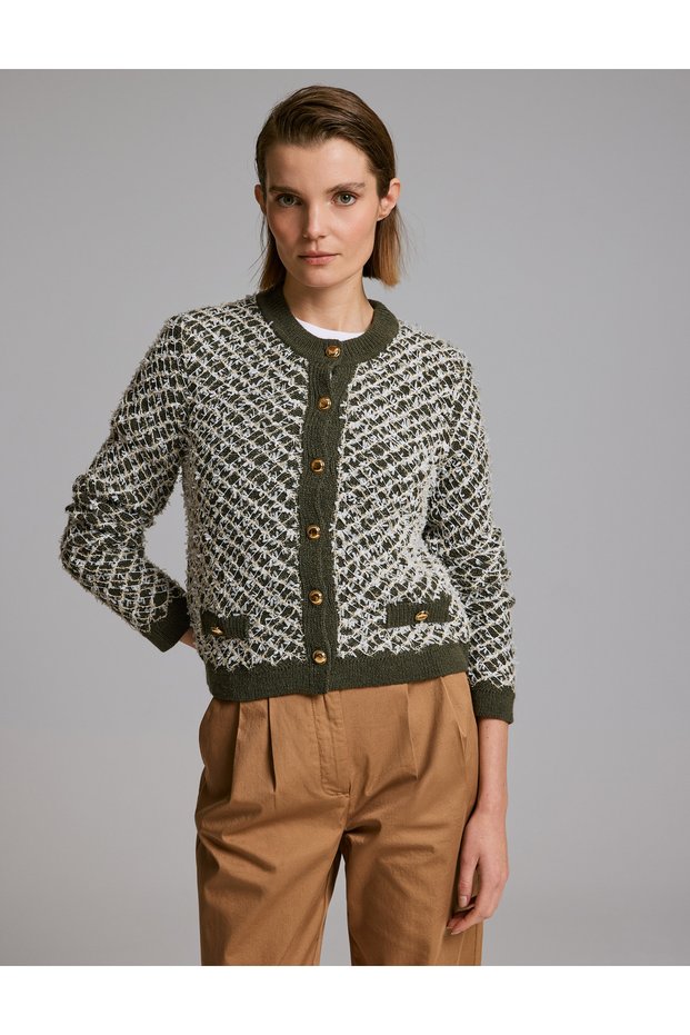 Khaki Cropped Knit Cardigan 50331253-VR027