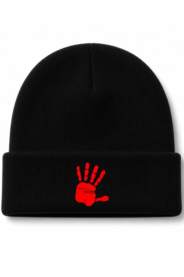 Red Handprint – Bold Minimalist Streetwear Graphic Knit Beanie