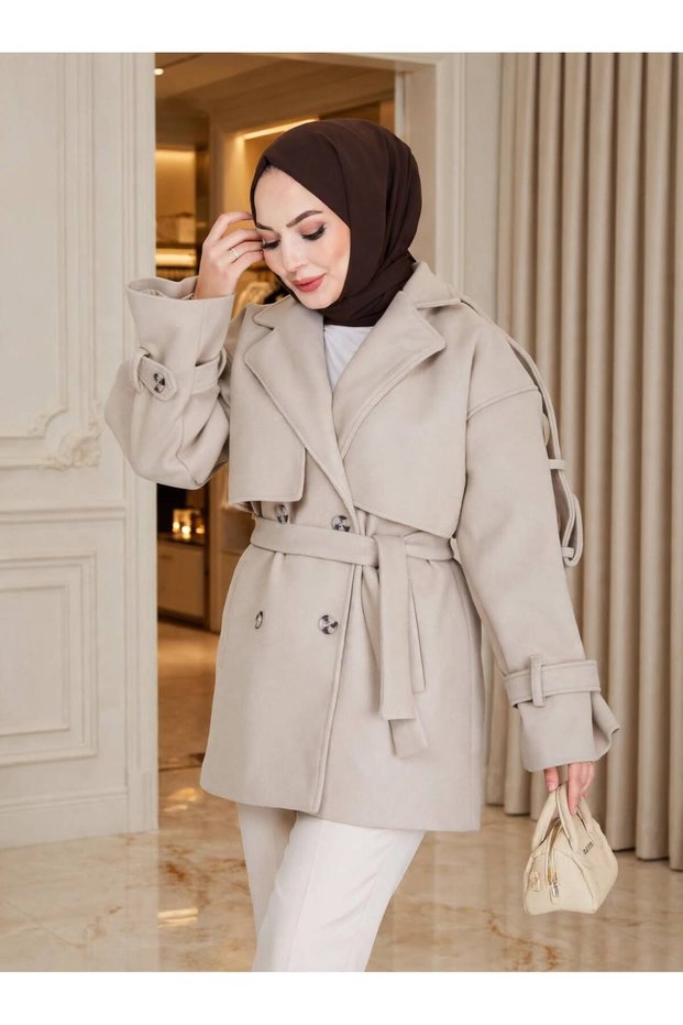 WOMEN'S PREMIUM-QUALITY BELTED OVERSIZED SHORT METLON COAT