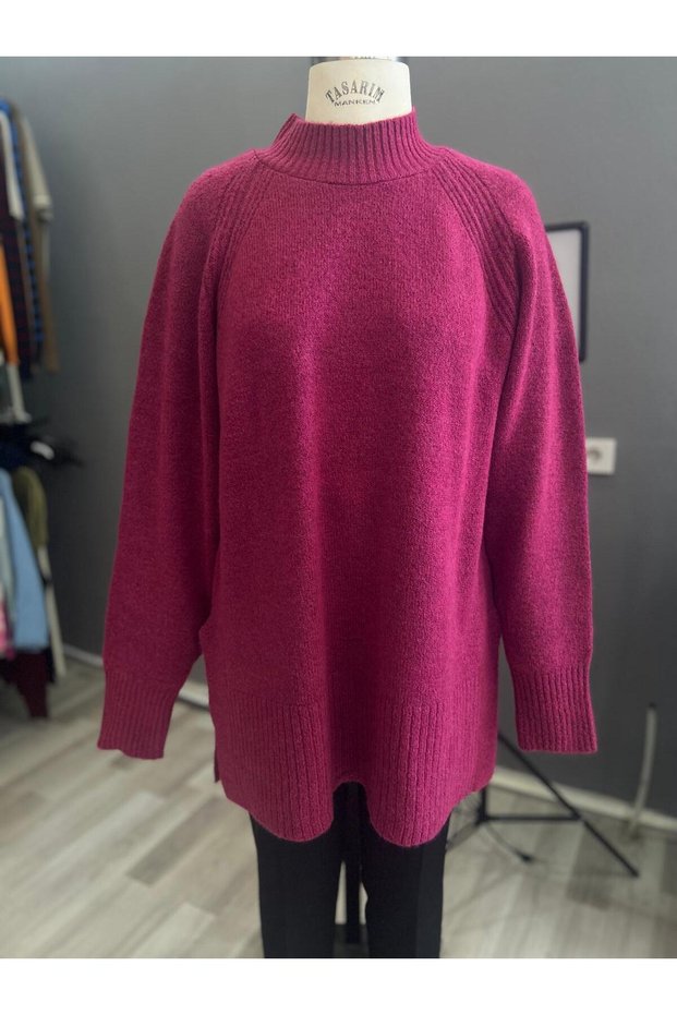 Women's Long-Sleeve Boat Neck Knit Tunic Sweater - Turtleneck Sweater