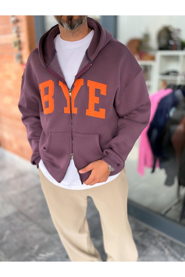 Purple BYE Patch Zipper Sweatshirt PM-218