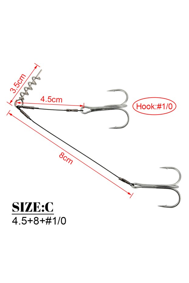 خطاف صيد السمك C Spinpoler Corkscrew Stinger Rig مزدوج الحدة ثلاثي لسمك البايك والباس، مصنوع من الفولاذ عالي الكربون