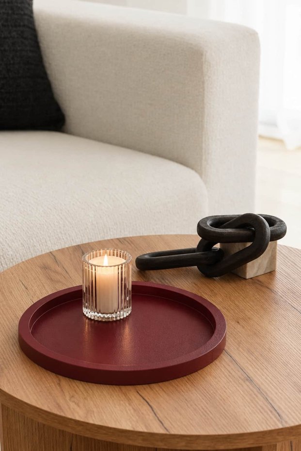 Burgundy - Cherry Blossom Color-Coordinated Round Wooden Tray