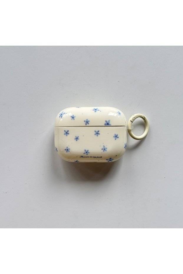 for AirPods 5 WHITE Simple Chic Full Screen Blue Small Floral Flower Blue Splash-Ink Cute Earphone C