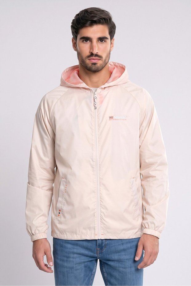 Men Brand Logo Long Sleeve Windbreaker Jacket, Off White