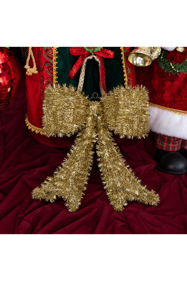 New Year's Decoration: Glittery Ribbon, Shiny Bow with Bow Detail, Gold, 40 cm