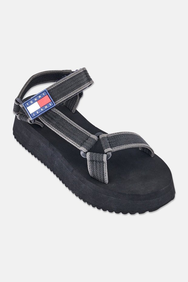 Tommy Jeans Women TJW Velcro Closure Sandals, Black
