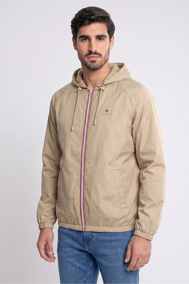 Men Brand Logo Windbreaker Jackets, Dark Beige