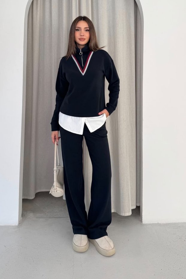 Brioche Knit Striped Zipper Set