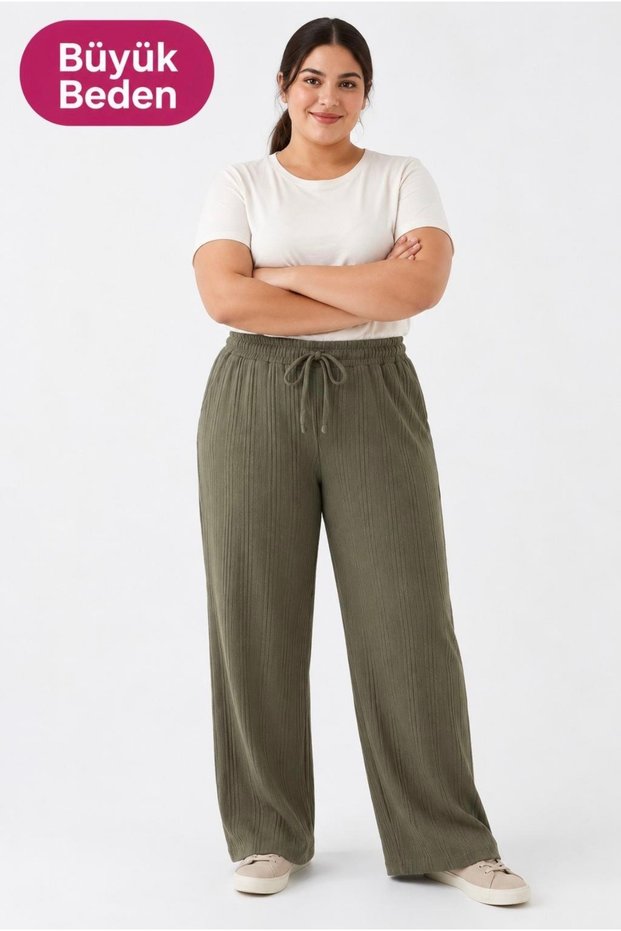 Women's Plus Size Knitted Fabric High-Waisted Pants