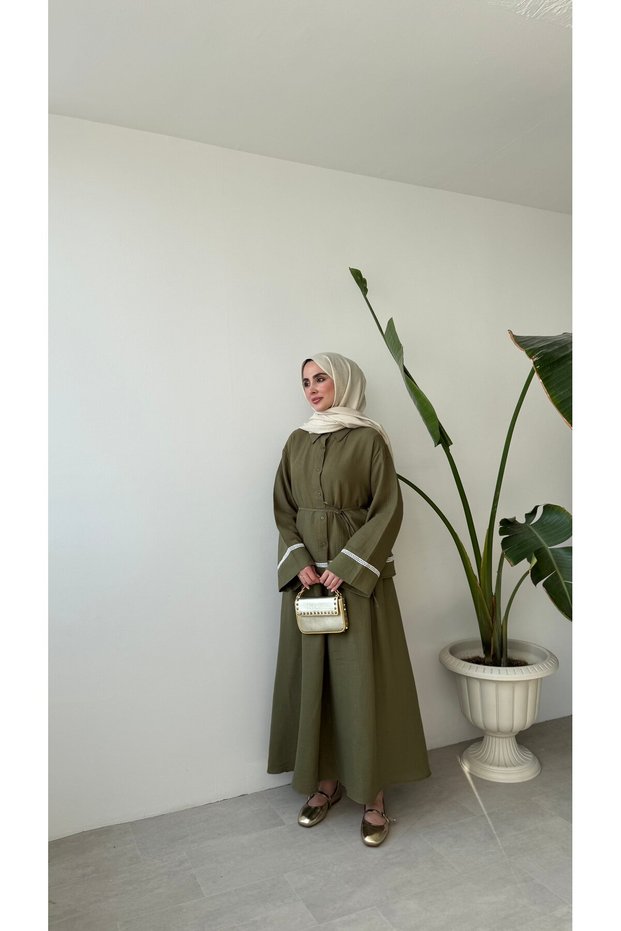 SHIRT AND SKIRT SET WITH STRIPED DETAIL - GREEN